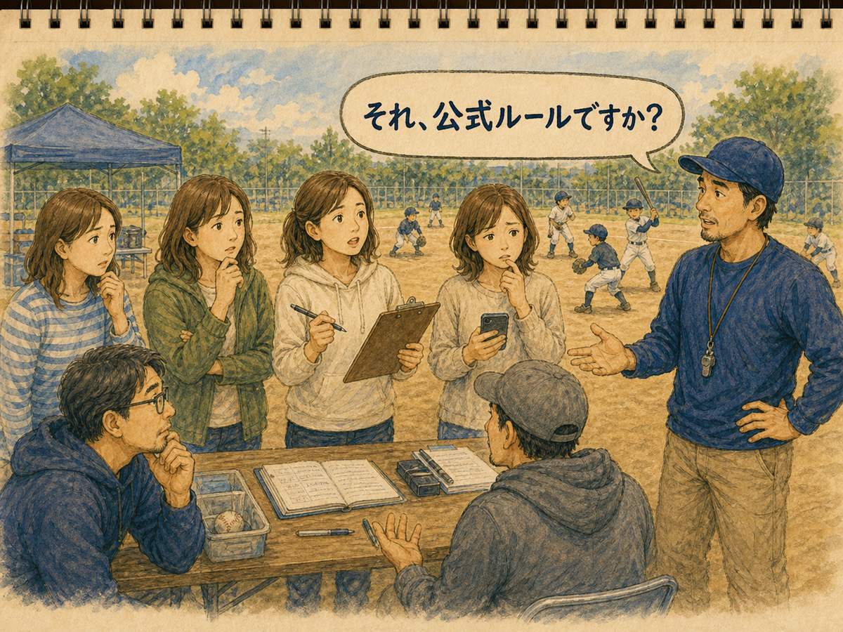 少年野球の保護者がチームのルールを確認する場面
