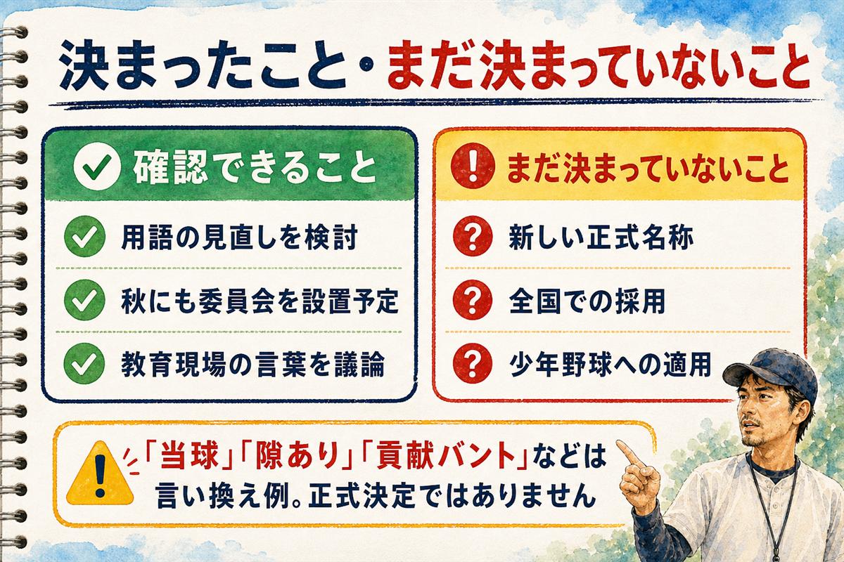 野球用語見直しで決まったことと未決定のこと