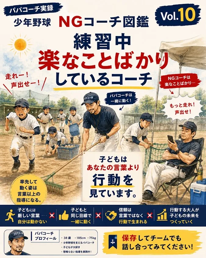 言葉より行動を見ている子どもと一緒に動くパパコーチ