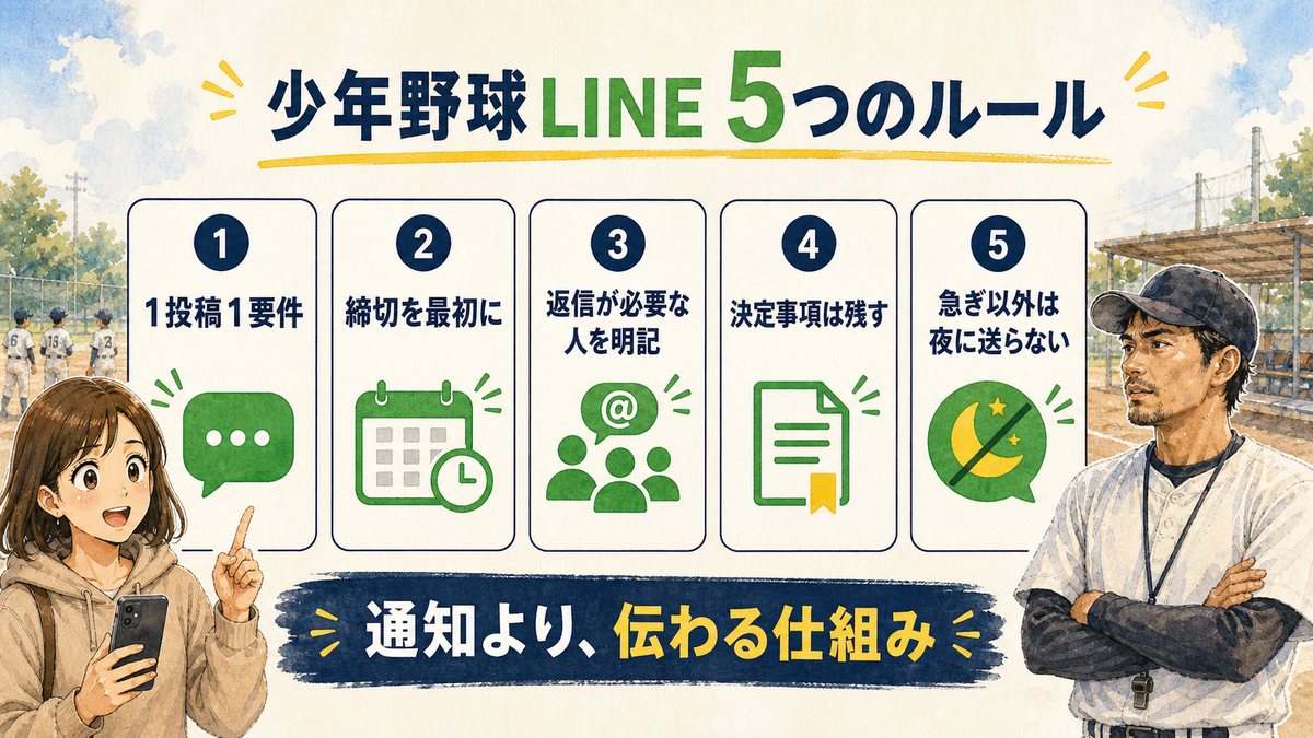 少年野球LINEで1投稿1要件、締切、返信対象、決定事項、夜間送信を決める5つのルール