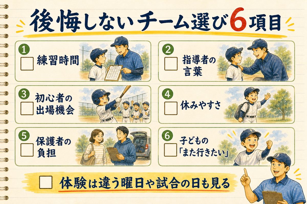 初心者の子どもが少年野球チームを選ぶときに確認する6項目のチェックリスト