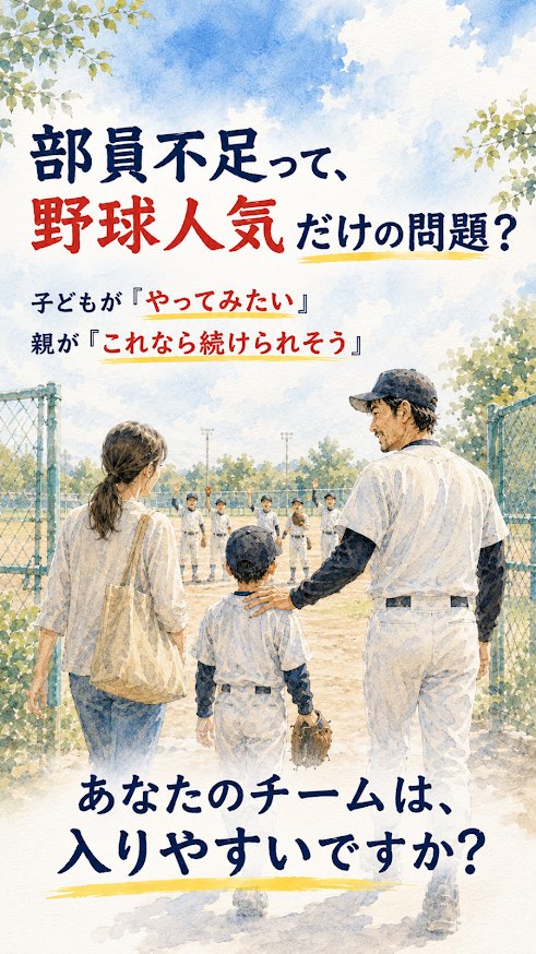 少年野球の部員不足は野球人気だけでなく親が続けられるかも関係することを示す図解