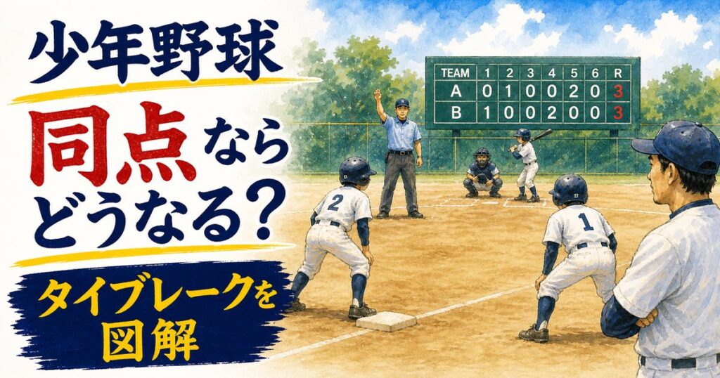 少年野球の同点時に始まるタイブレークを説明する図解