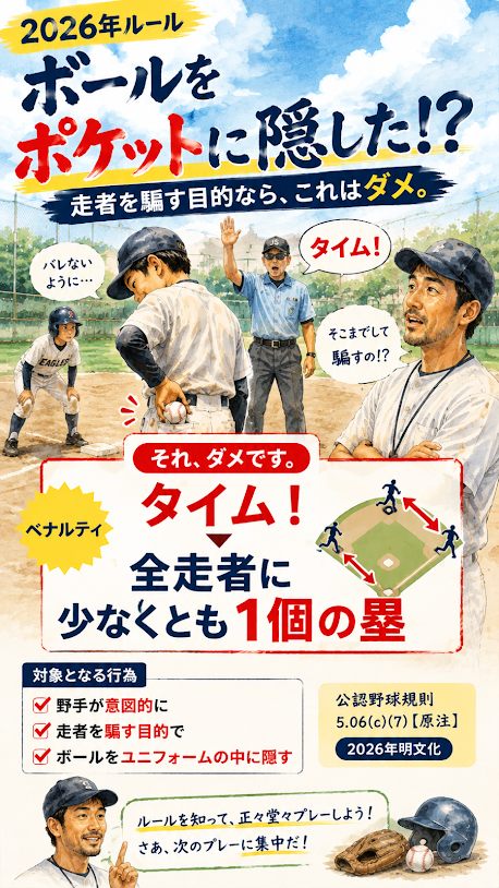 走者を欺く目的でボールをユニフォームに隠す行為と2026年規則
