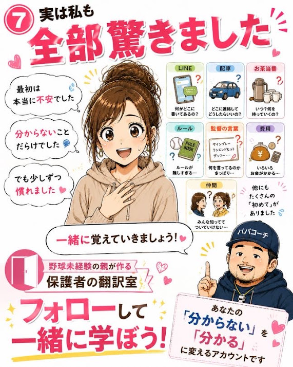 少年野球で最初は不安だった親も少しずつ慣れていくことを伝える画像