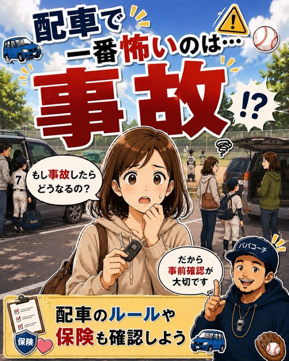 少年野球の配車で事故と保険を事前確認する保護者