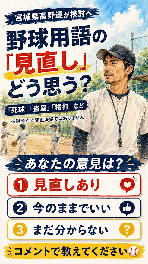 野球用語の見直しについて意見を問いかける図解