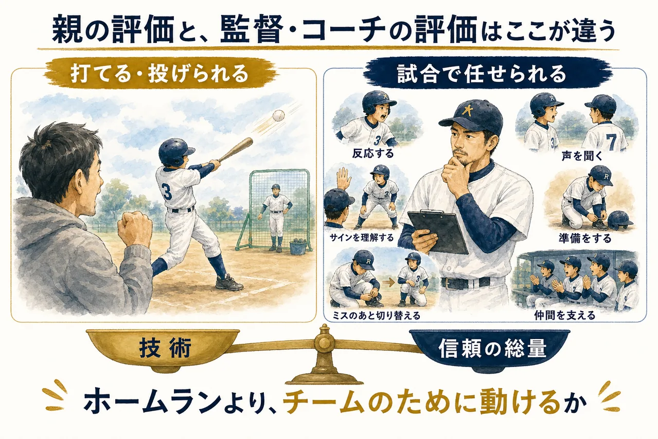 少年野球における親の技術評価と監督コーチの総合評価の違い