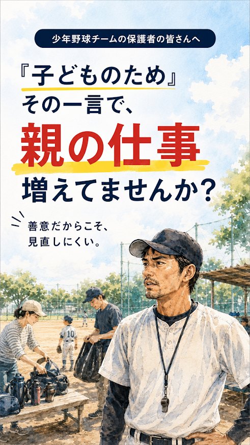 少年野球で親が送迎、当番、飲み物、準備、片付けを担う図解