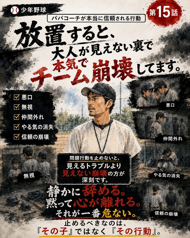 悪口や無視が見逃され、子どもがチームから心を離すイメージ