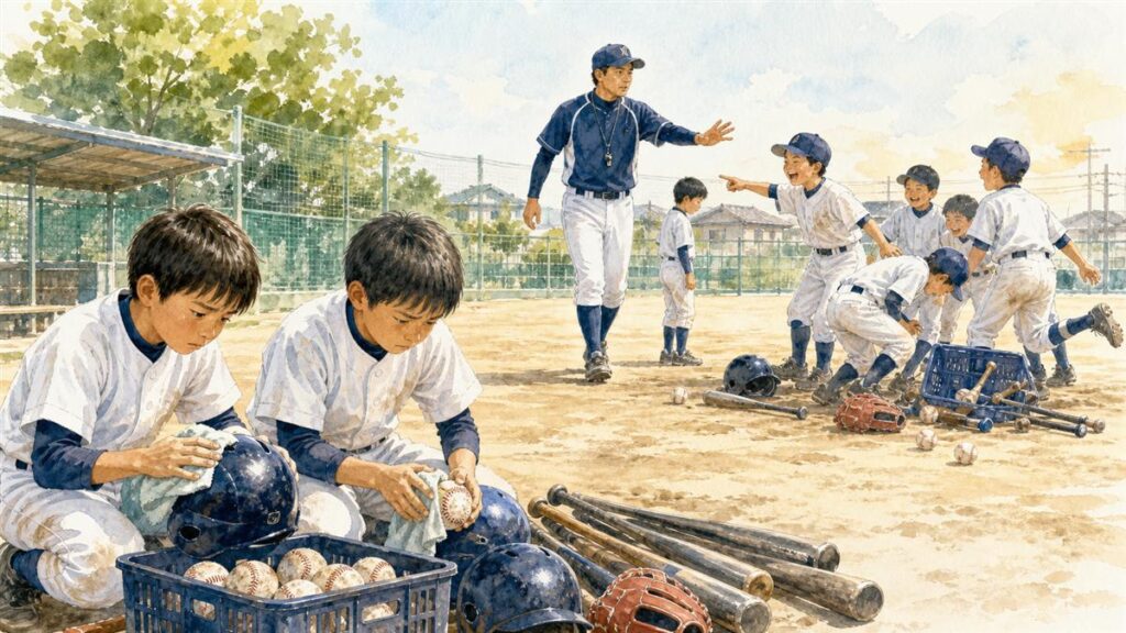 真面目に練習する子の気持ちを守り、問題行動に対応する少年野球の場面