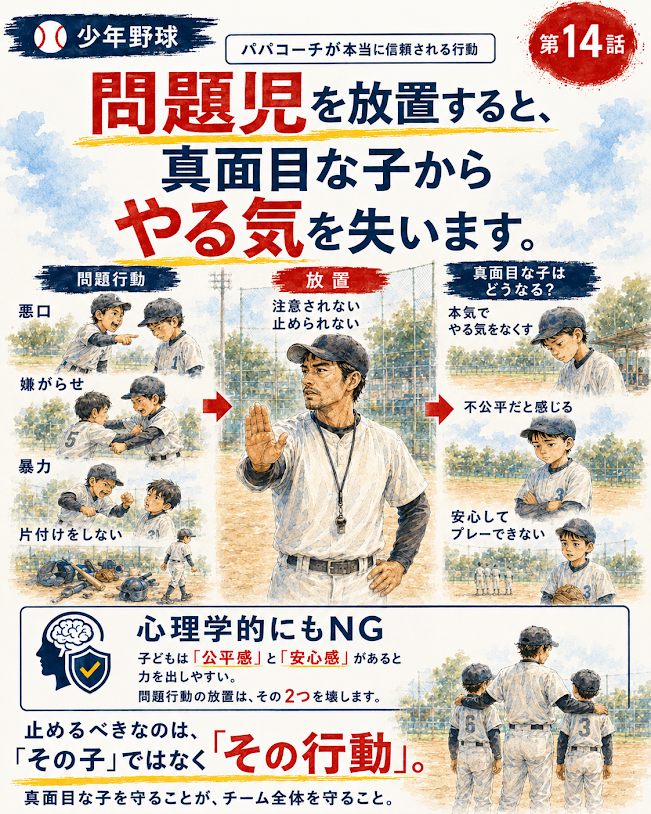 問題行動の放置から不公平感や安心できない気持ちにつながる図