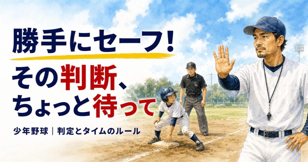 勝手にセーフと判断せず審判の判定とタイムを確認する少年野球