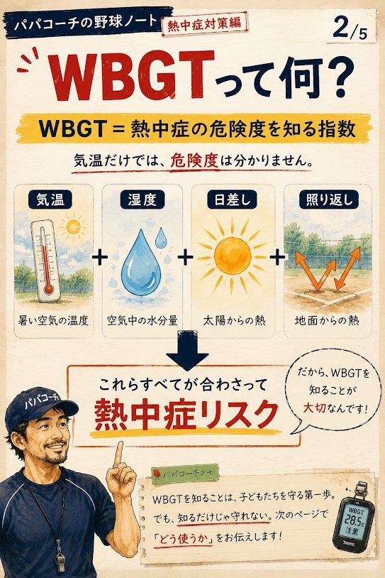 WBGTは気温湿度日差し照り返しを含む熱中症危険度の指標