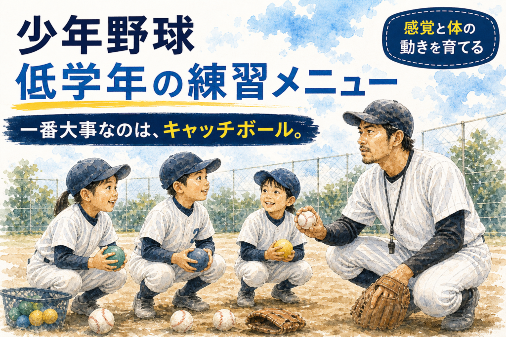 少年野球の低学年向け練習メニューのアイキャッチ