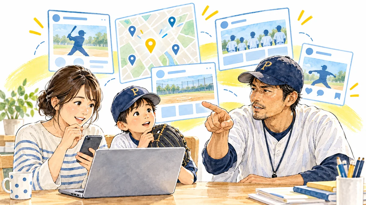 少年野球チームをウェブ・地図・口コミで探す家族