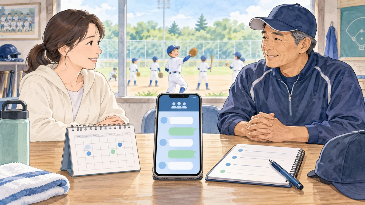 少年野球で親とコーチが連絡手段と相談時間を共有する様子