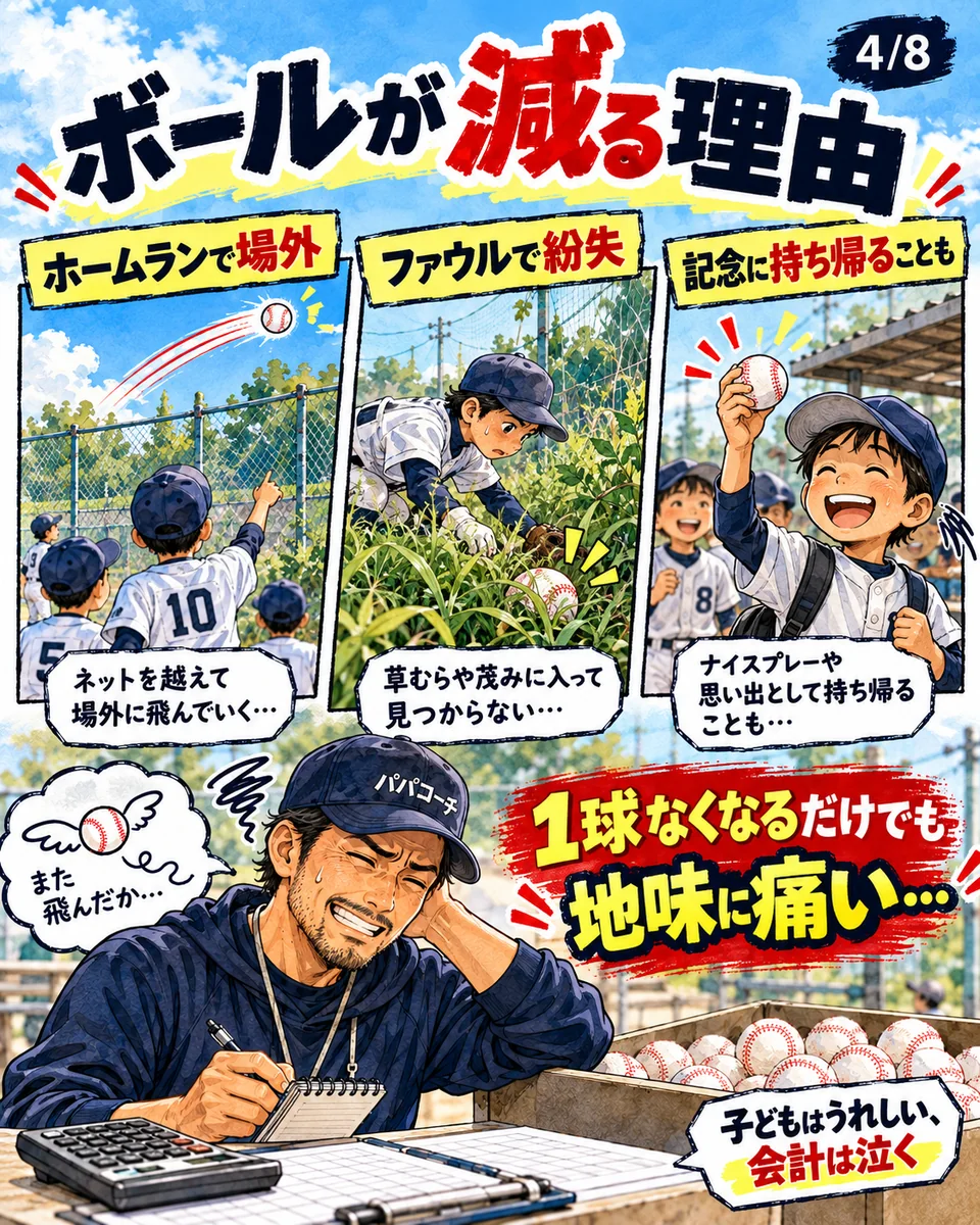 ホームランの場外球や草むらのファウルなど少年野球のボールが減る理由