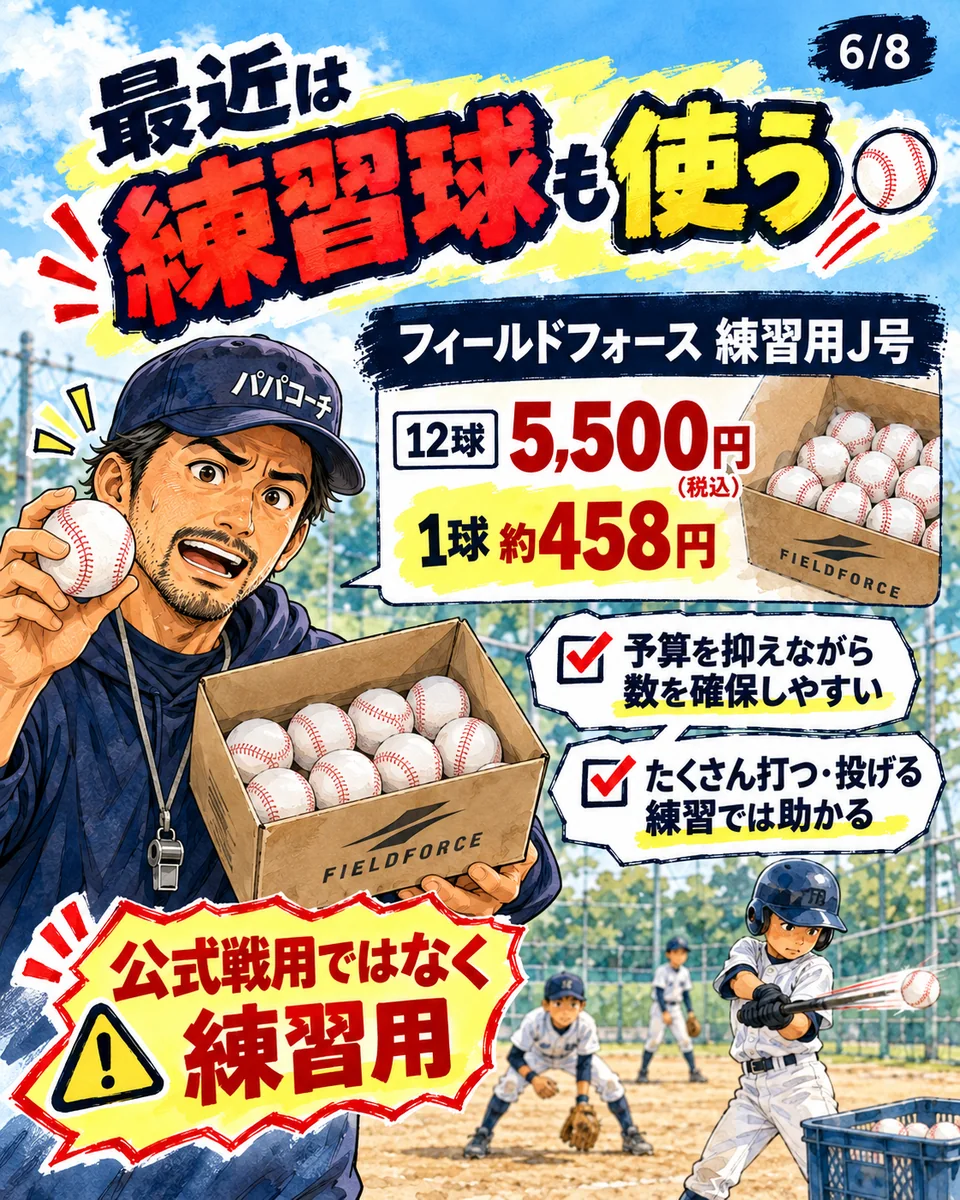 フィールドフォース練習用J号12球5500円と1球約458円の説明