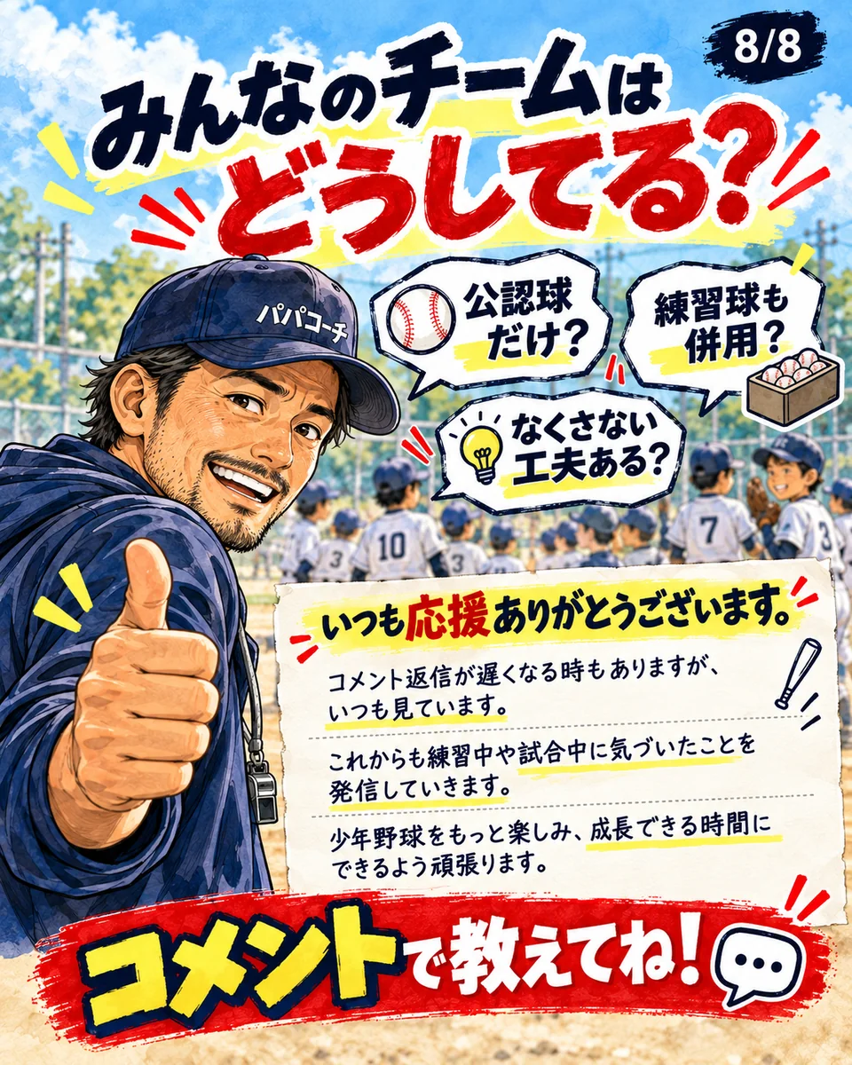 公認球と練習球をどう使い分けるか読者へ問いかけるパパコーチ