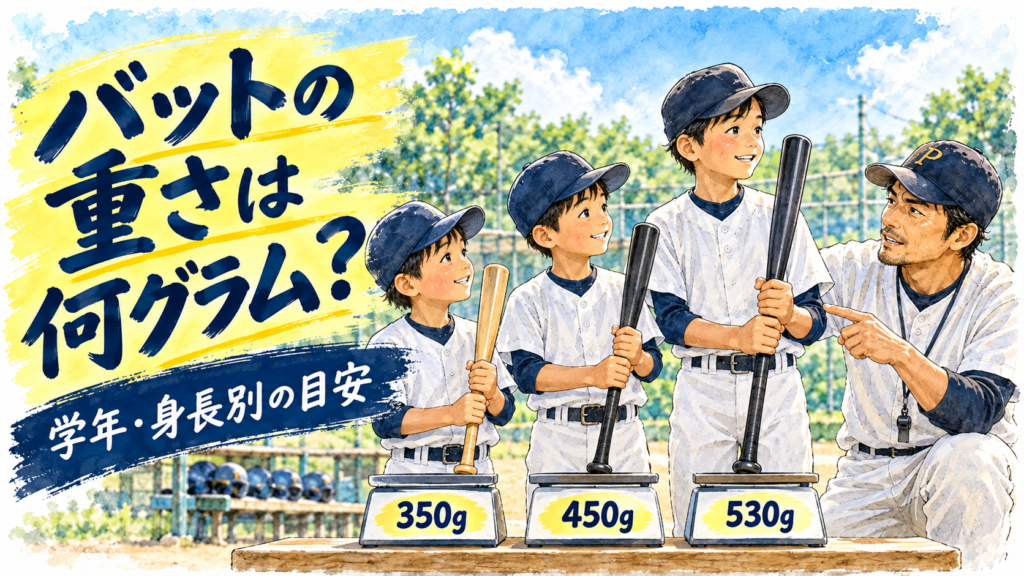 少年野球バットの重さを学年と身長別に比べる子どもたち