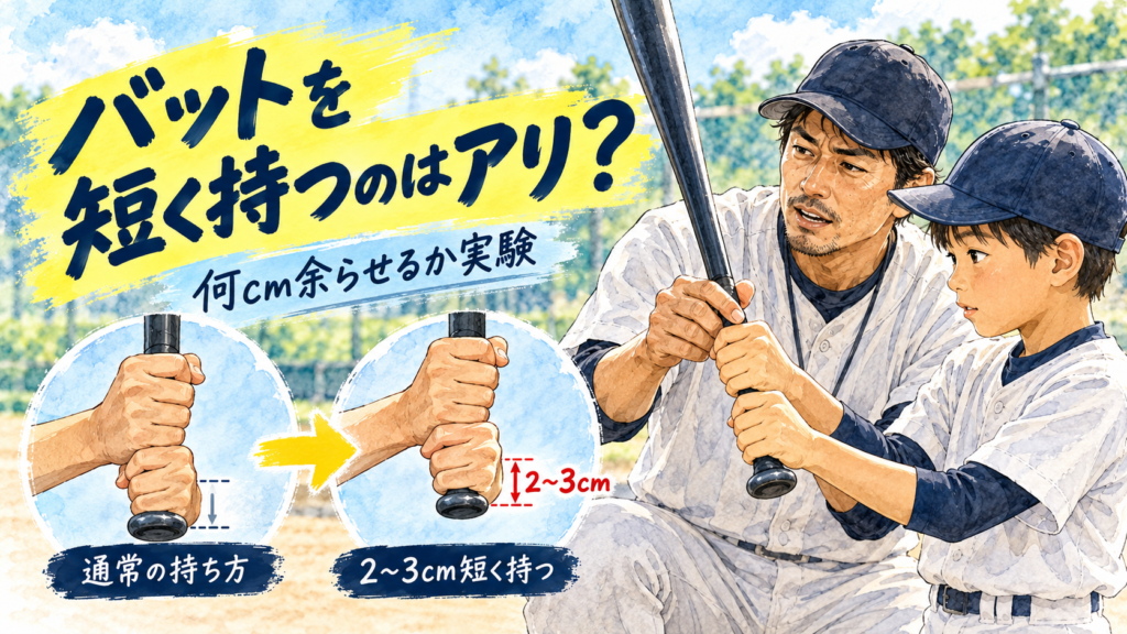 少年野球でバットを2〜3cm短く持つ方法を教えるパパコーチ