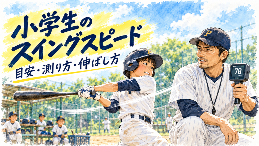 小学生のスイングスピードを測るパパコーチ