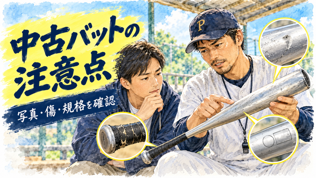 中古の少年野球バットの傷・へこみ・規格を確認するパパコーチ