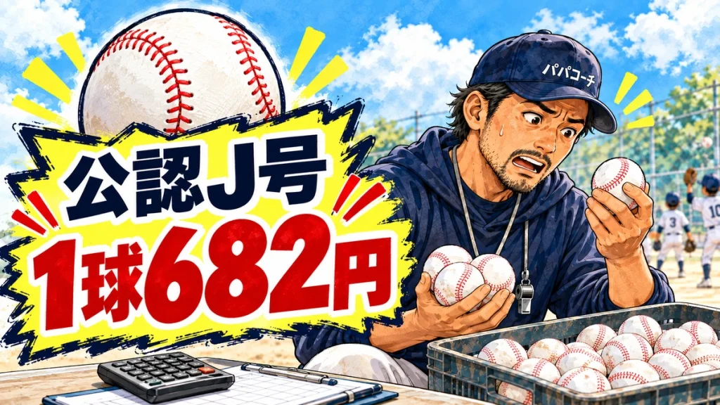 公認J号が1球682円と知り、ボール箱と計算機を前に驚くパパコーチ