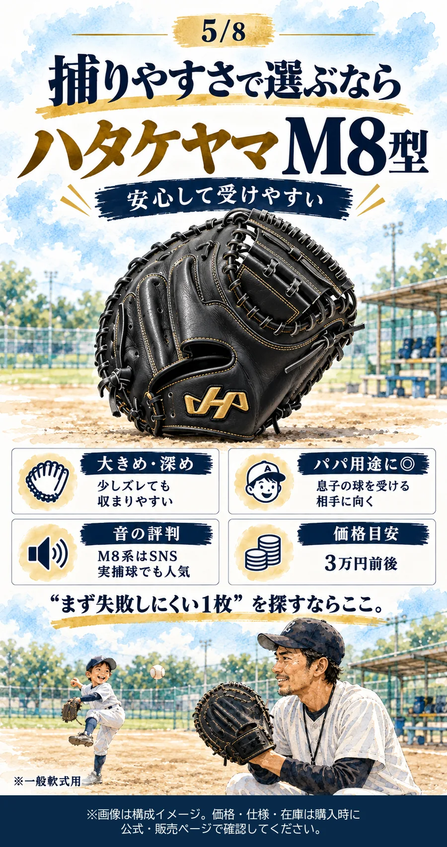 ハタケヤマM8型キャッチャーミットの特徴イメージ